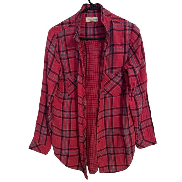 Cloth & Stone Anthropologie Pink Brecken Plaid Button Down Shirt Woman's Medium - Picture 2 of 9